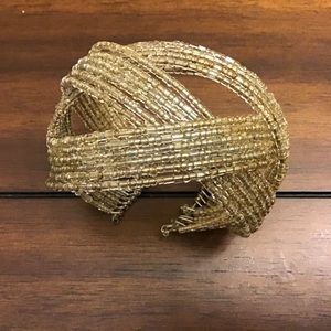 Silver and clear beaded wire cuff bracelet